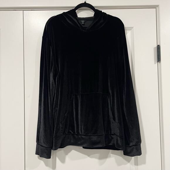 Guess Women's Velour Black Shiny Hoodie‎ Sweatshirt Size L - Picture 1 of 8